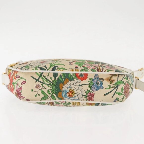 GUCCI Flora Shoulder Bag Canvas Beige Gold 001 - Picture 5 of 16